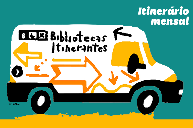 Imagem com desenho da a carrinha da Biblioteca Itinerante.