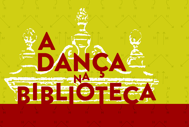 Imagem com o título da atividade e tendo como fundo o desenho do frontão da biblioteca.