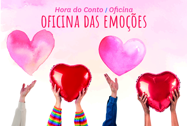 Imagem com vários braços a segurarem balões em forma de coração.