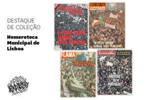 Imagem com quatro capas de revistas sobre o 25 de abril de 1974.