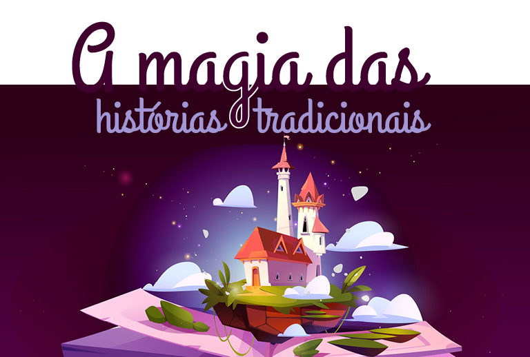 Imagem com o desenho de um castelo a sair de dentro de um livro.