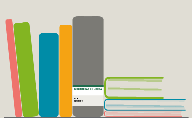 Imagem com várias lombadas de livros em que uma das lombadas tem uma cota.