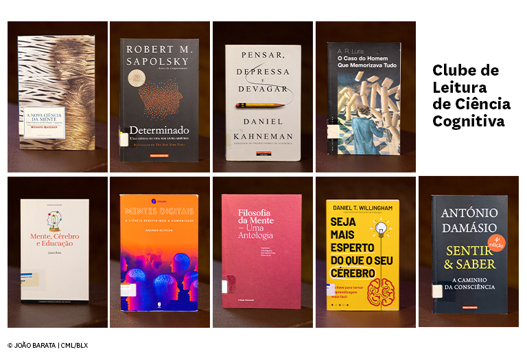 Imagens com os livros de cada sessão do Clube de Leitura de Ciência Cognitiva.
