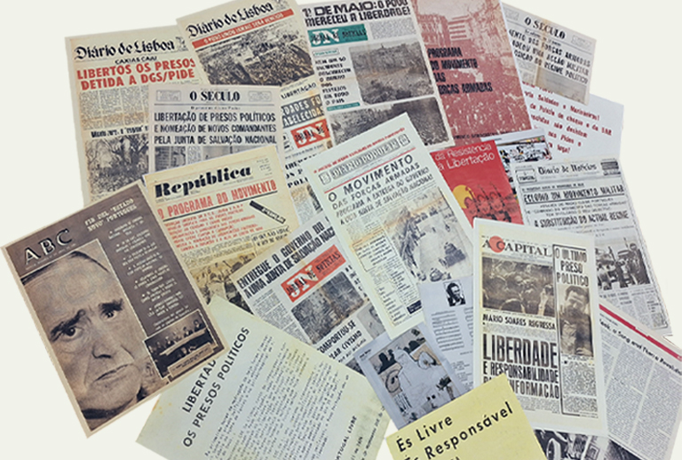 Imagem com várias páginas da imprensa.