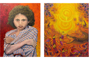 Imagem com duas obras da exposição.