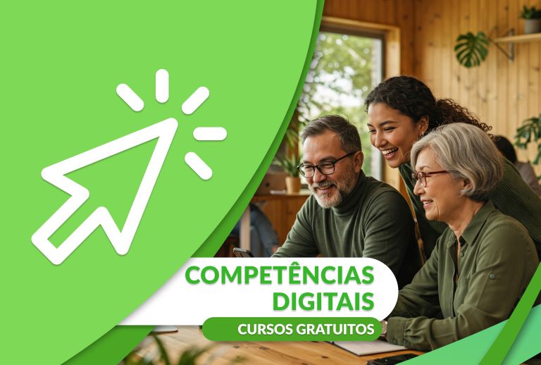 Imagem de três pessoas a trabalhar com computador.